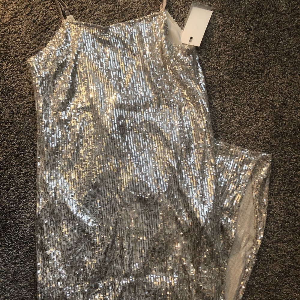Silver sequin midi